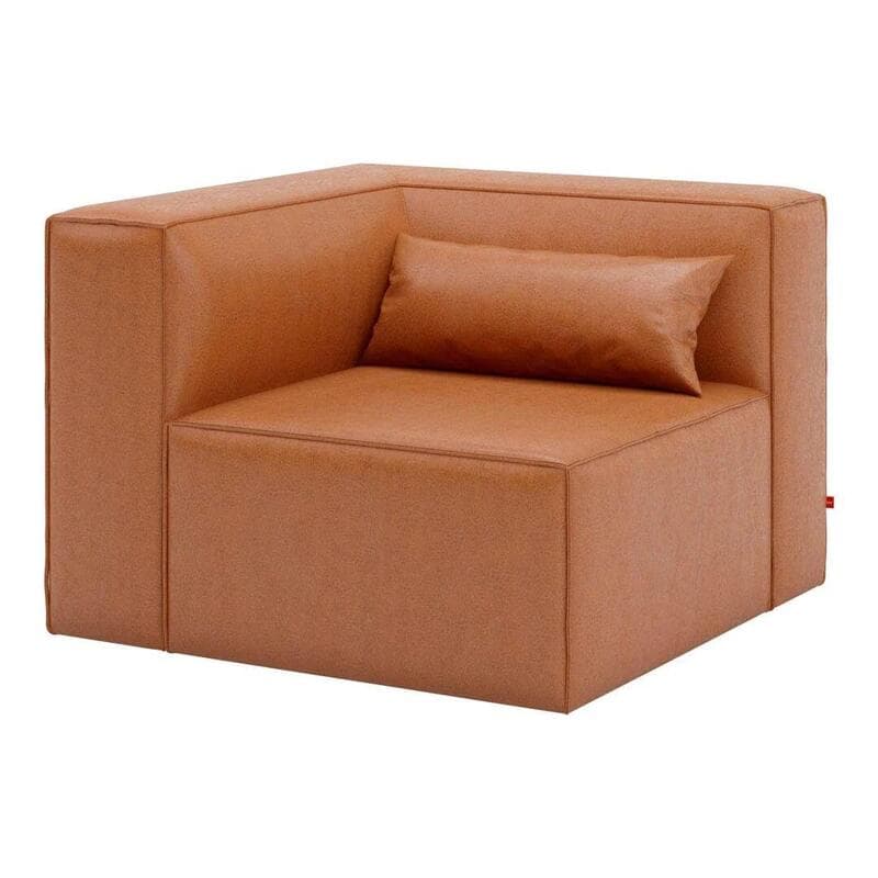 Mix Modular Corner Piece with Pillow 37 1/4"D x 37 1/8"W x 28"H Vegan Appleskin Leather COGNAC