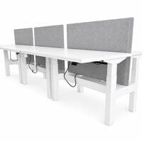 28×48 In Nevi Link Electric Sit Stand Double Desk for 2 w Gray Privacy Panel, White