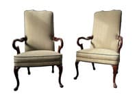 Pair of Southwood Queen Anne Style Shepherd’s Crook Arm Chair (Plaid)