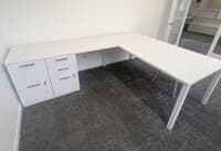 White Laminate L Shape Desk with Pedestals